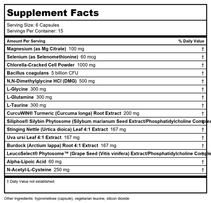 Davinci Detox Benefits 90 Capsules - Supplement Facts panel