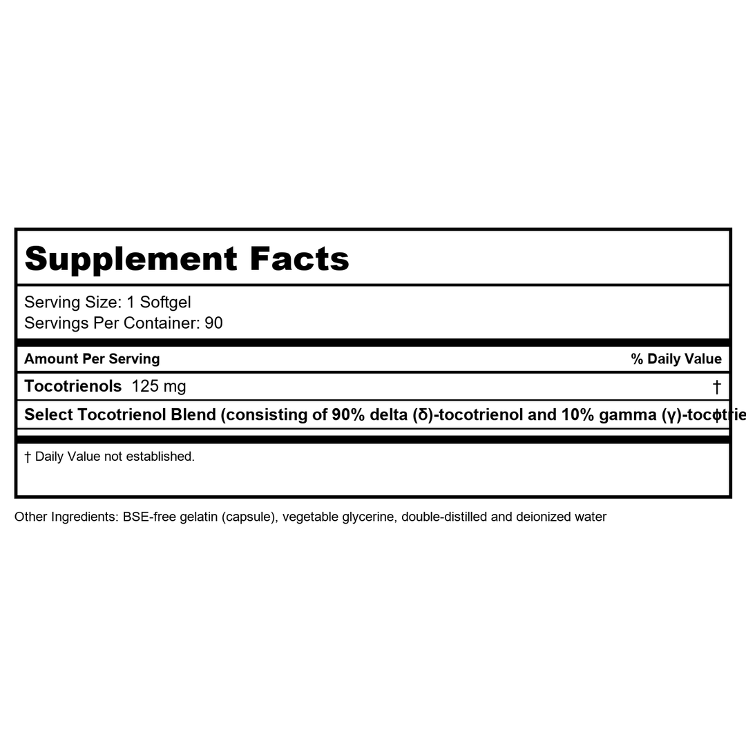 A.C. Grace Unique E Tocotrienols 125mg 90 Softgels - Supplement Facts panel