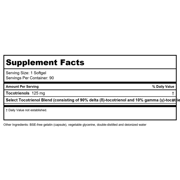 A.C. Grace Unique E Tocotrienols 125mg 90 Softgels - Supplement Facts panel
