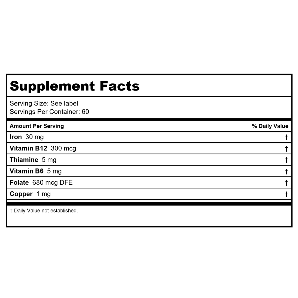 Nutra Biogenesis Ultra Hematinic Capsules, 60 Count - Supplement Facts panel