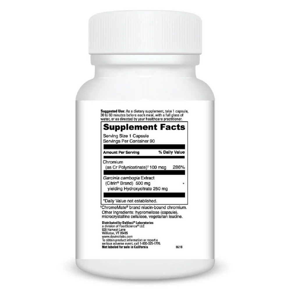 Davinci Garcinia Cambogia w/Chromemate 90 Capsules - Supplement Facts panel
