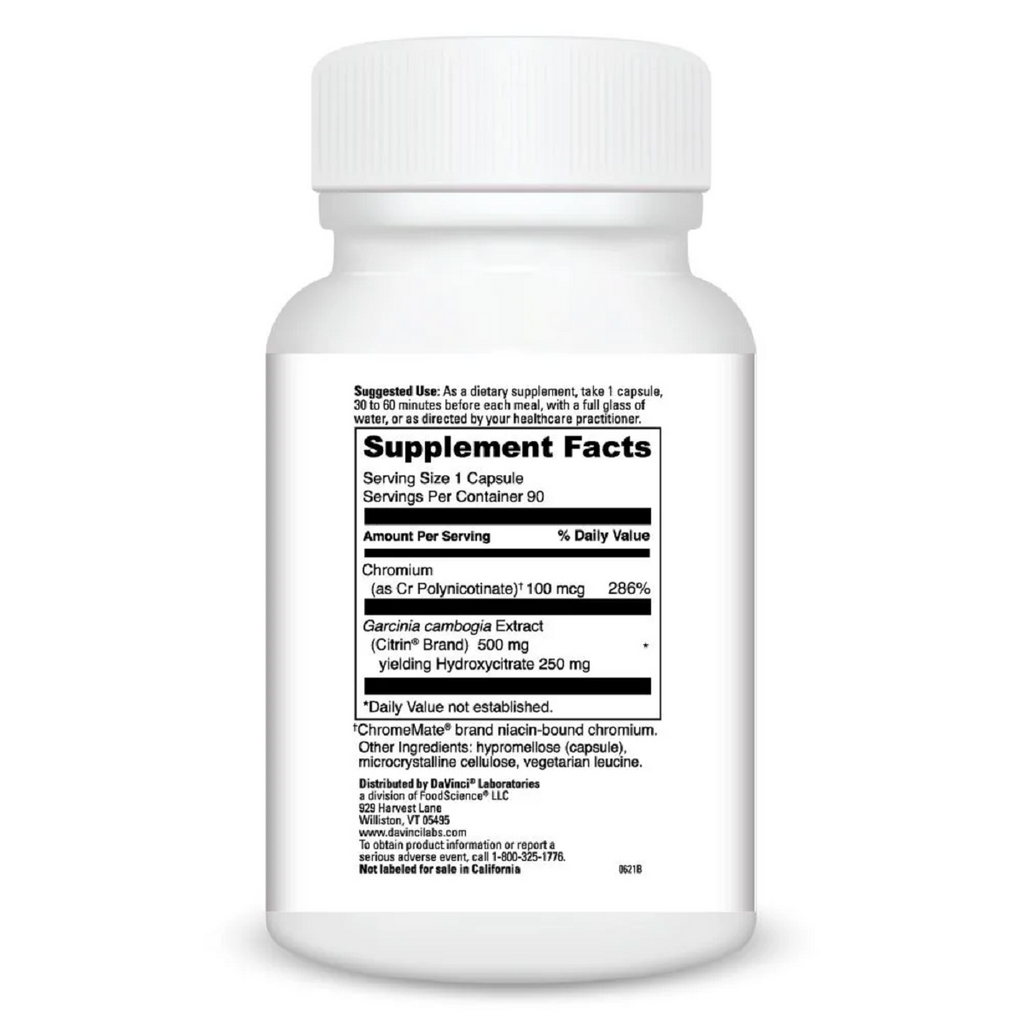 Davinci Garcinia Cambogia w/Chromemate 90 Capsules - Supplement Facts panel