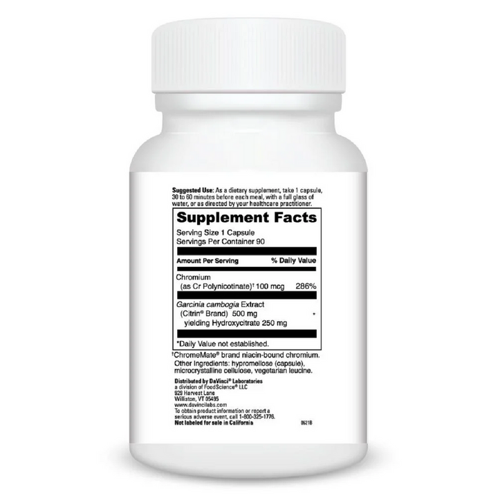 Davinci Garcinia Cambogia w/Chromemate 90 Capsules - Supplement Facts panel