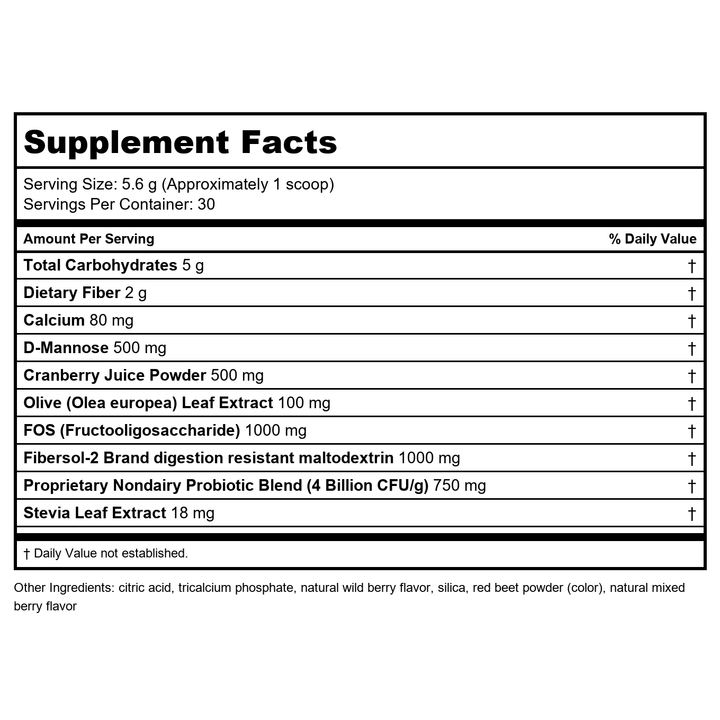 Davinci D-Mannose Complex 165 grams - Supplement Facts panel