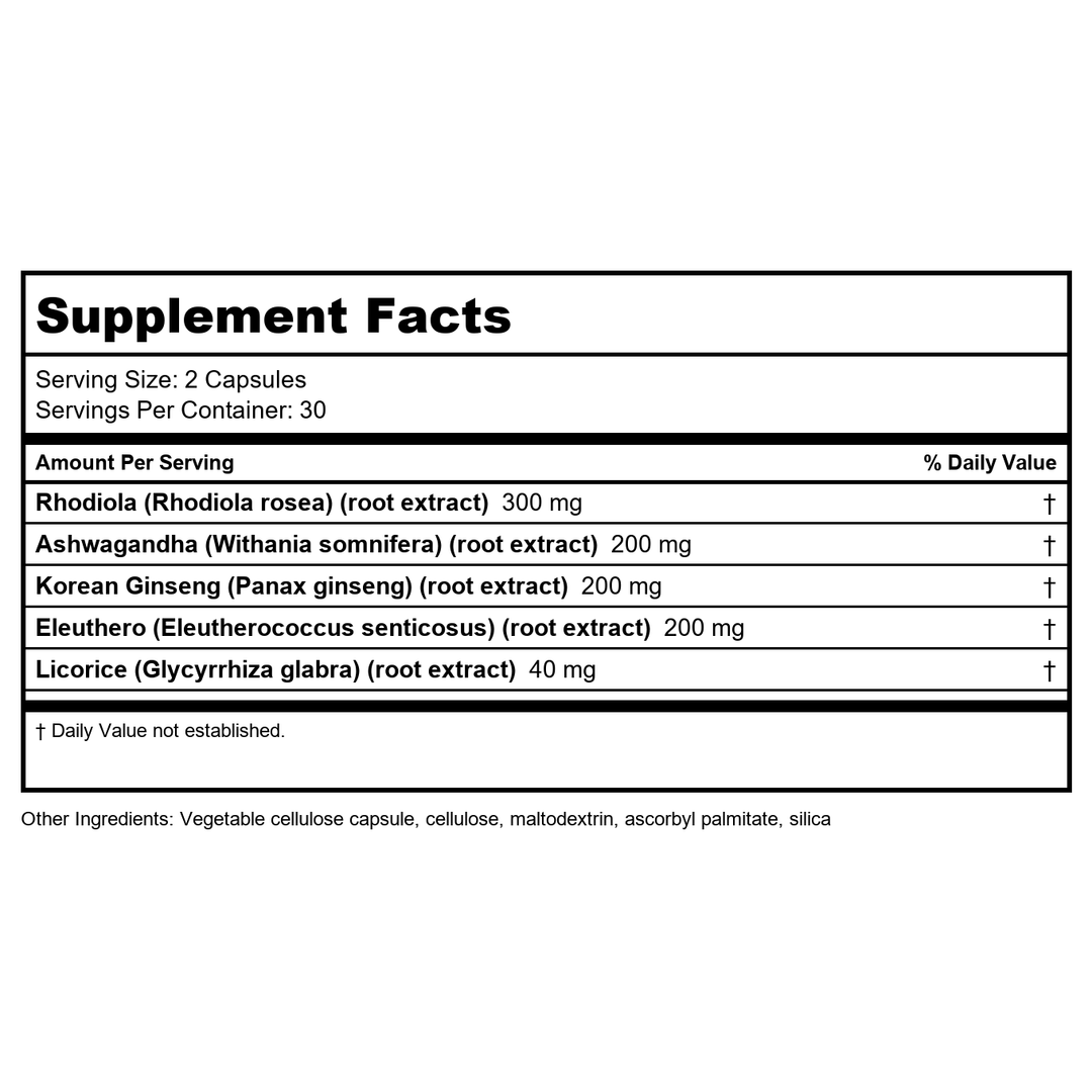 Nutra BioGenesis BioAdaptogen Ultra 60 Capsules  PN 10294 - Supplement Facts panel