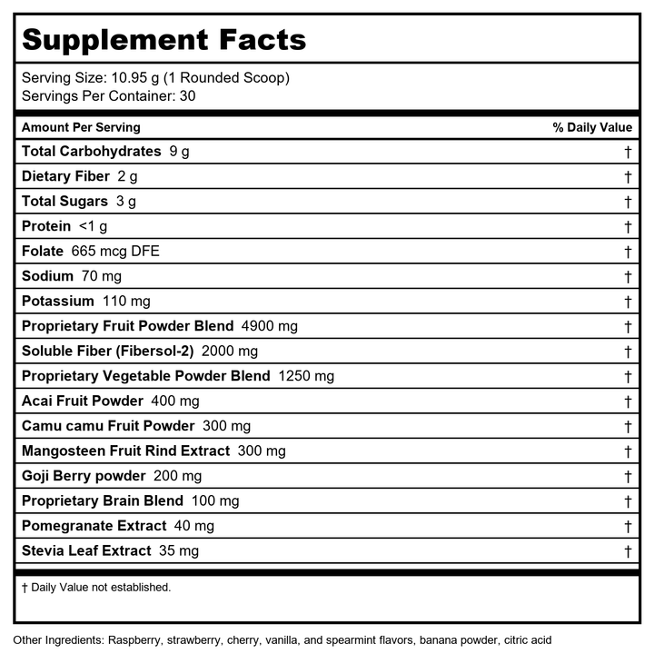 Davinci Spectra Purples 30 Servings 11.59 oz - Supplement Facts panel