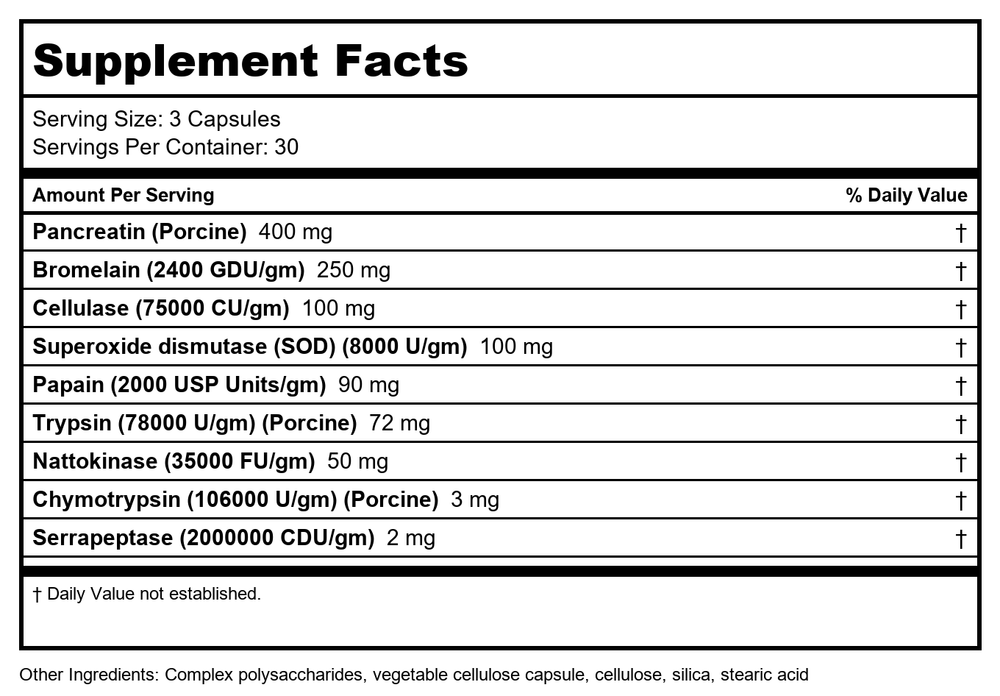Nutra BioGenesis InflamaZyme 90 Capsules    10287 - Supplement Facts panel