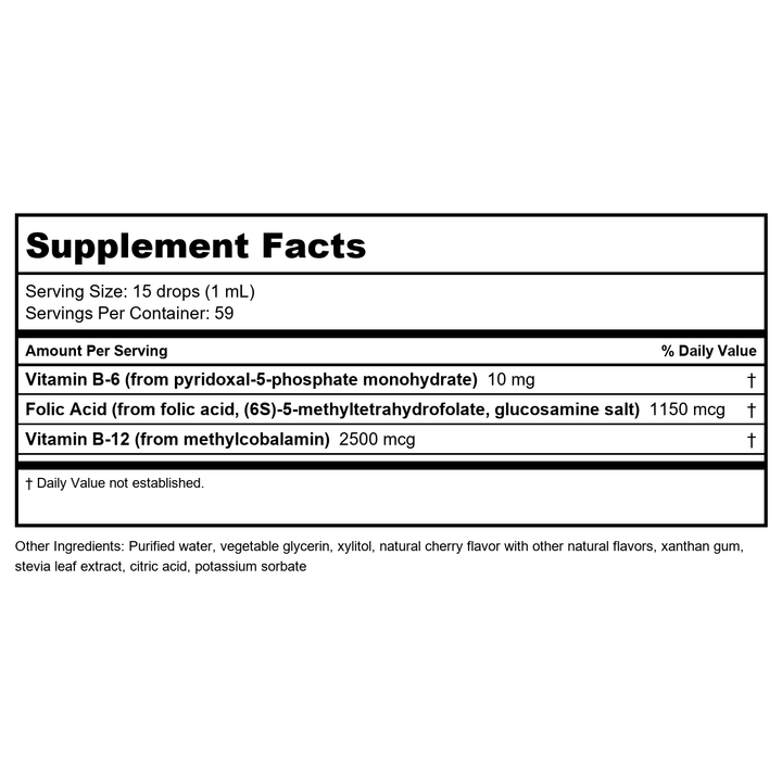 Nutra BioGenesis Methyl Factors Berry Flavor 2 oz  PN 90264 - Supplement Facts panel