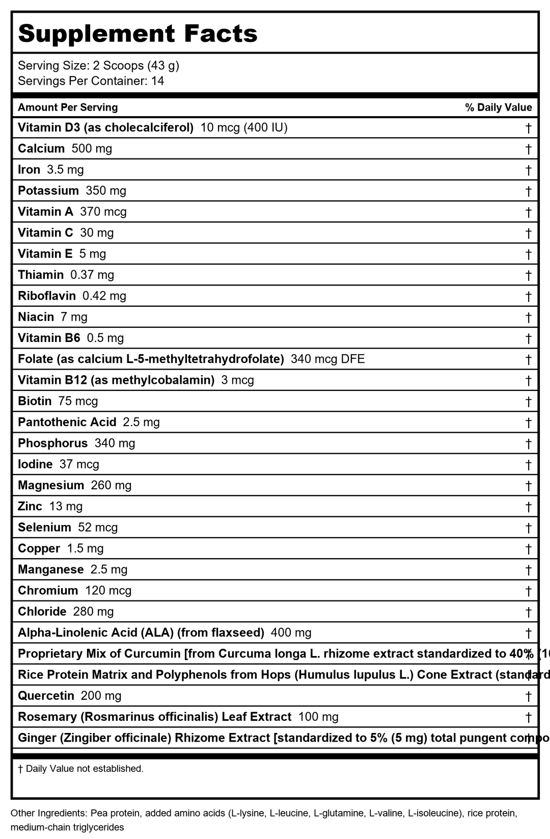 Metagenics UltraInflamX Plus 360 Mango 14 Servings - - Supplement Facts panel
