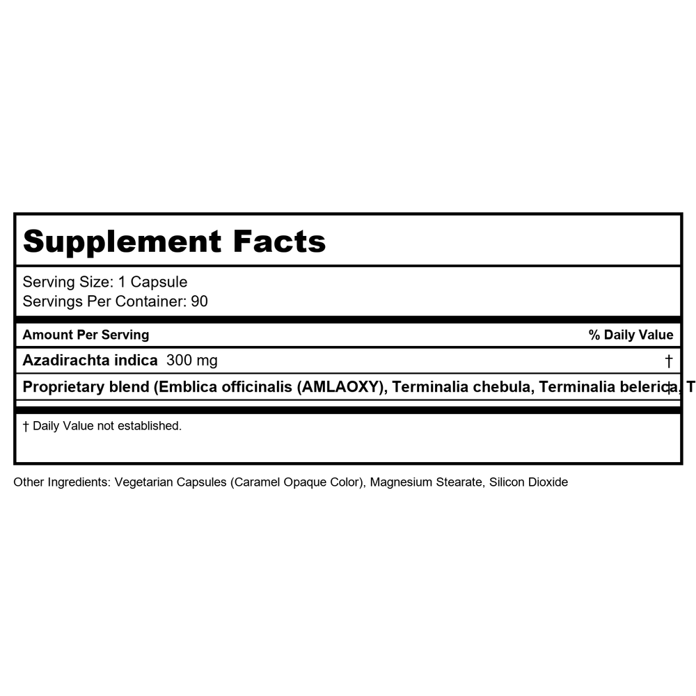 Ayush Herbs Neem Plus 90 Vcaps - 2 Pack - Supplement Facts panel