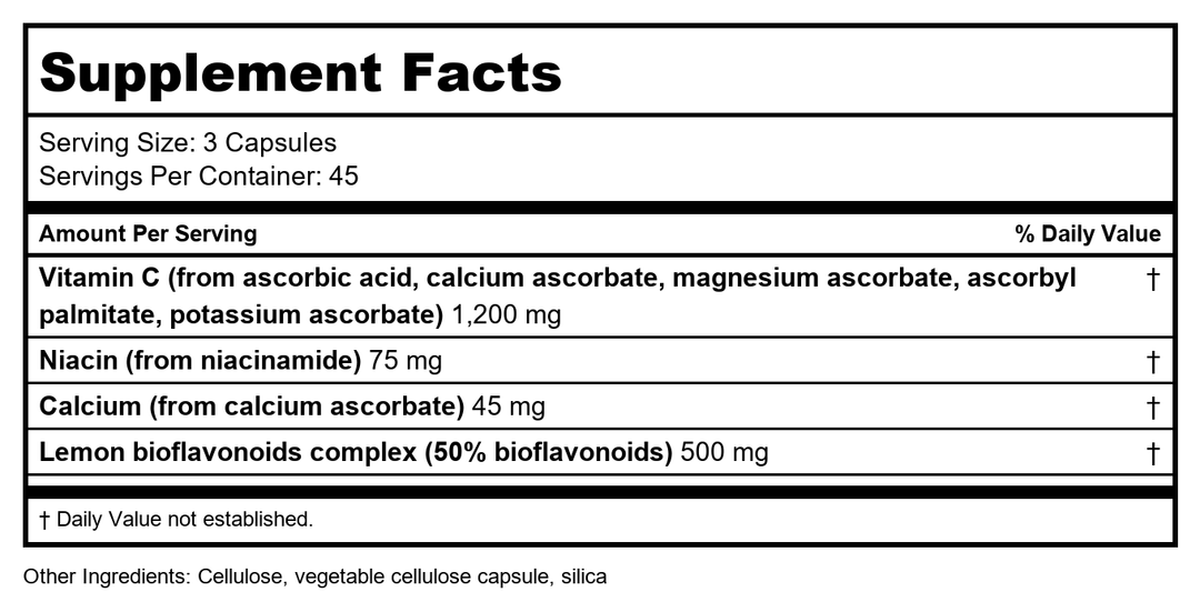 Nutra BioGenesis BioPotent C 135 Capsules - Supplement Facts panel