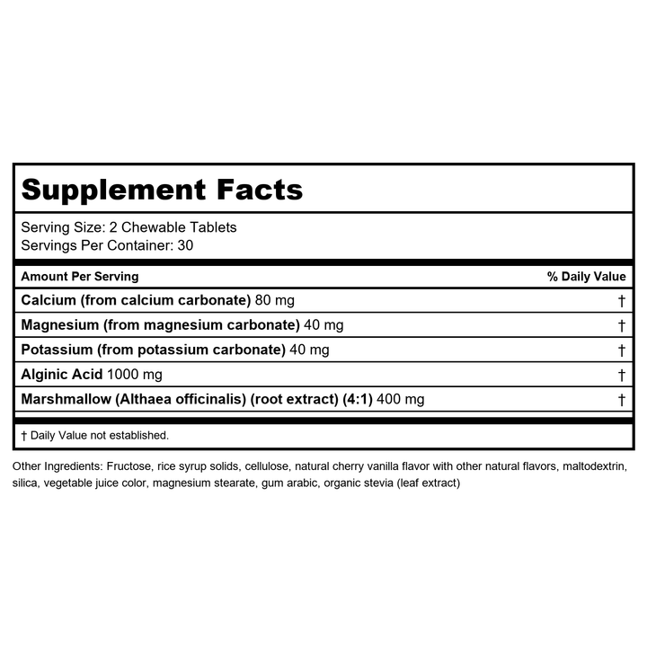 Nutra BioGenesis EsophaSoothe Chewable Cherry Vanilla 60 Capsules - Supplement Facts panel
