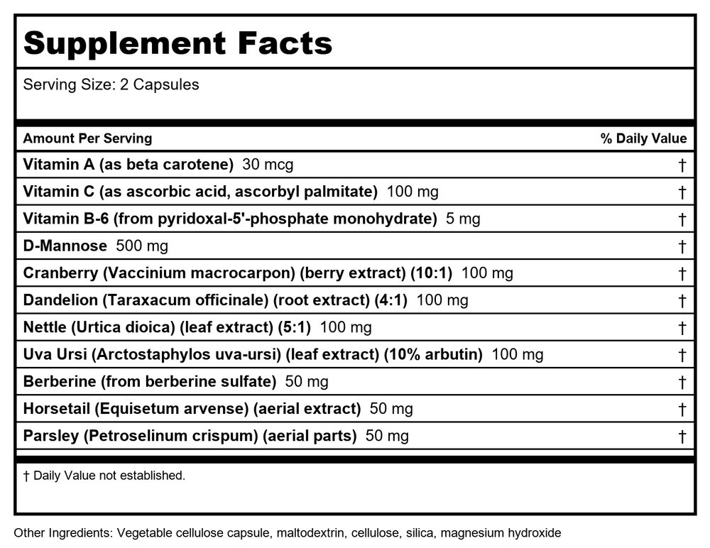 Nutra BioGenesis UT Max Protect 60 Capsules - Supplement Facts panel