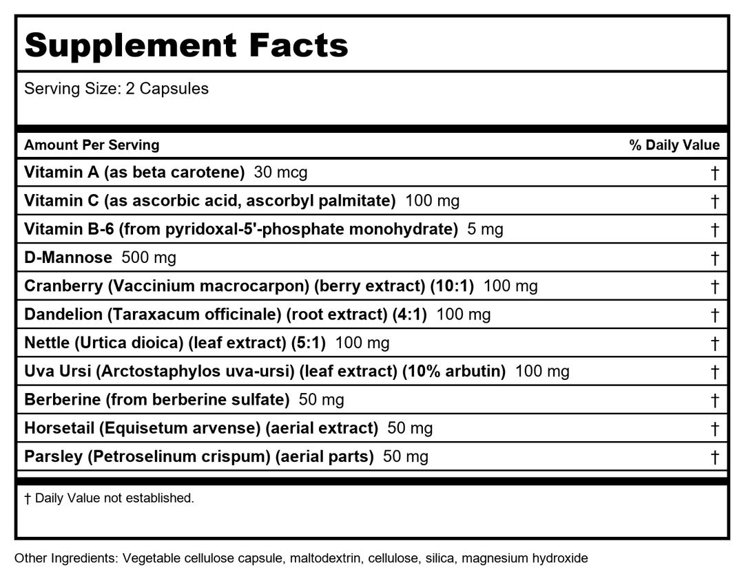 Nutra BioGenesis UT Max Protect 60 Capsules - Supplement Facts panel
