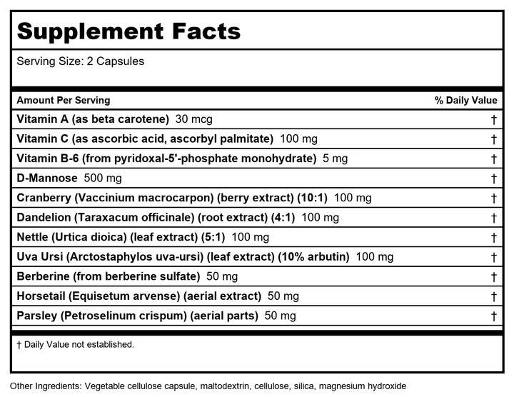 Nutra BioGenesis UT Max Protect 60 Capsules - Supplement Facts panel