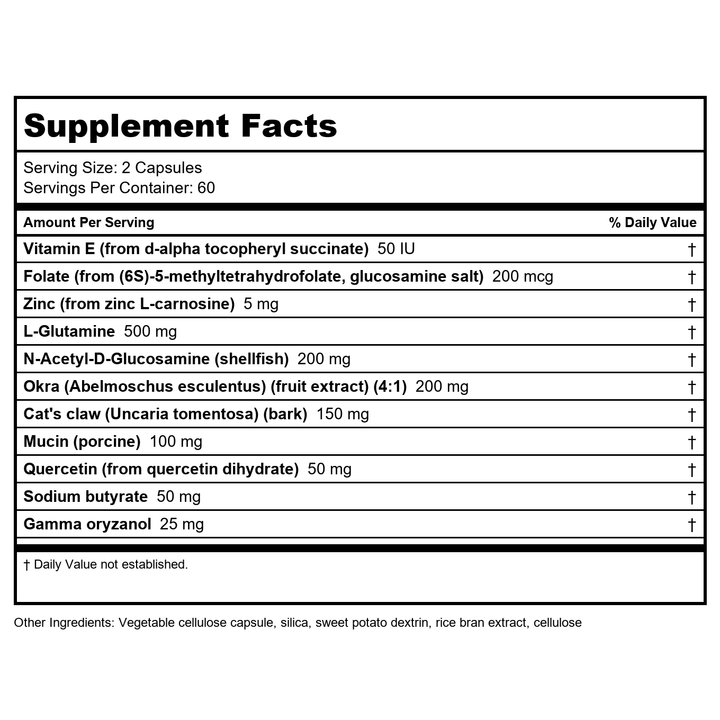Nutra BioGenesis Intestinal Repair 120 Capsules  PN 10250 - Supplement Facts panel