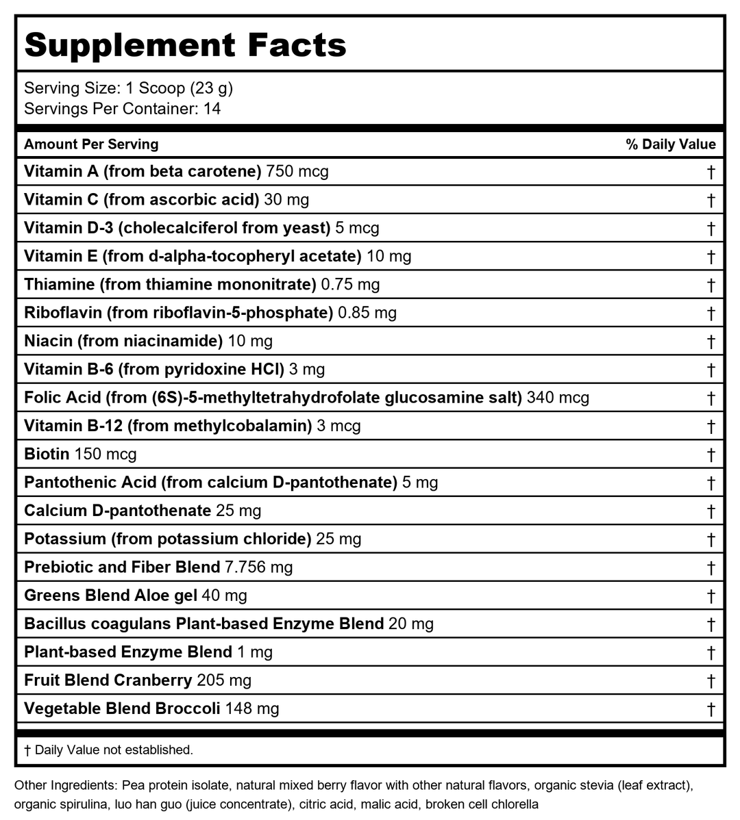 Nutra BioGenesis Premiere Greens Multi 392 Grams   PN 10417 - Supplement Facts panel