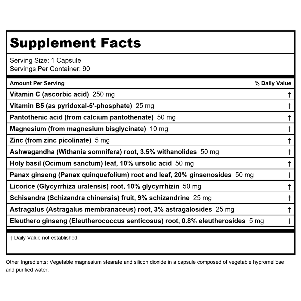 NFH Adrenal SAP 90 Capsules - Supplement Facts panel