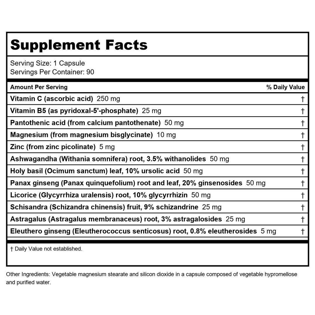 NFH Adrenal SAP 90 Capsules - Supplement Facts panel