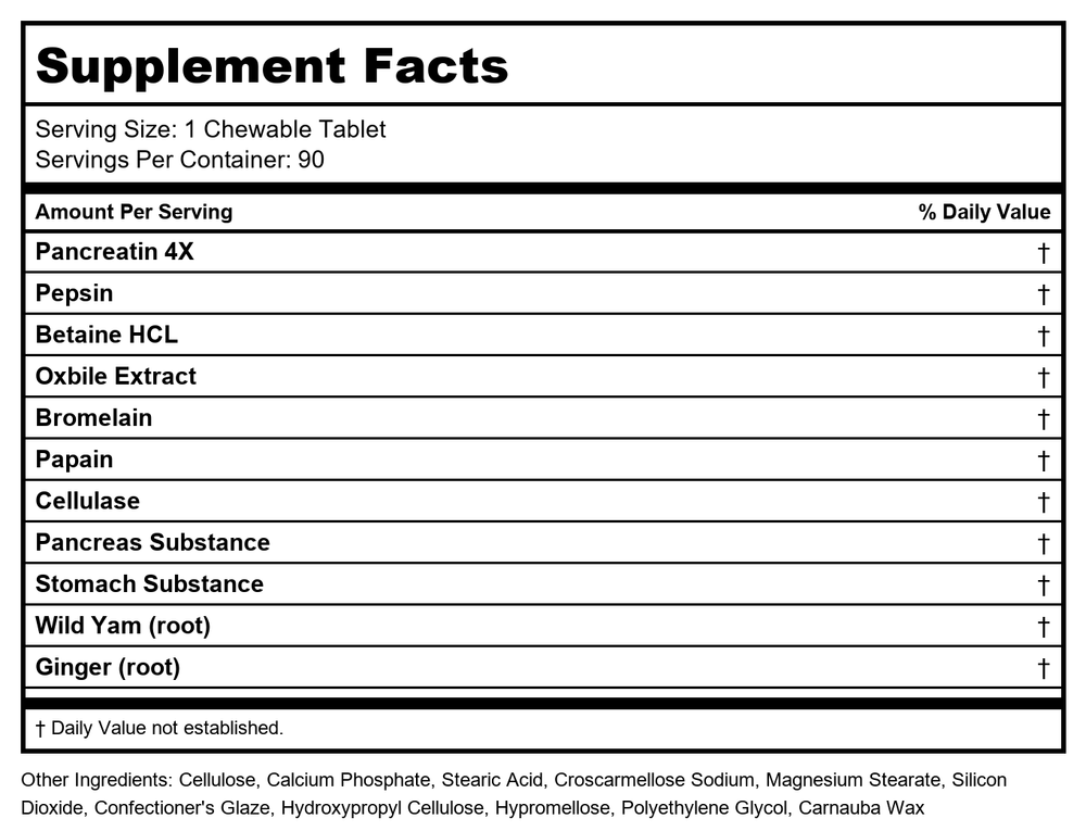 Sabre Sciencies DigestAll 90 Tablets - Supplement Facts panel