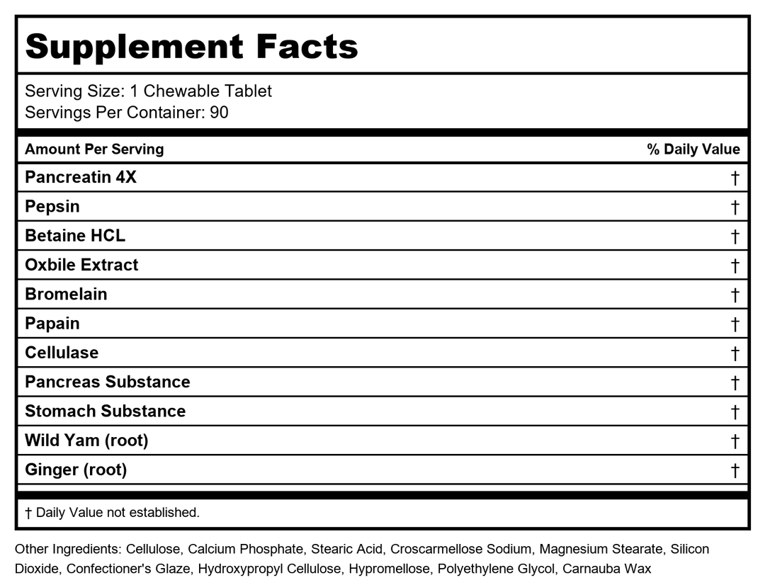 Sabre Sciencies DigestAll 90 Tablets - Supplement Facts panel