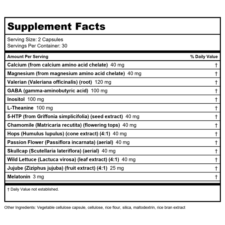 Nutra Biogenesis Sleep Factors 60 Capsules 57653 - Supplement Facts panel
