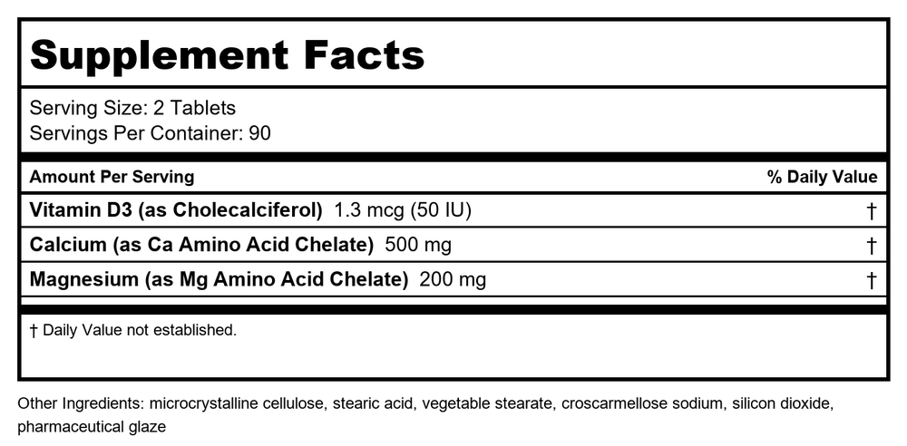 Davinci Cal Mag 180 Tablets - Supplement Facts panel