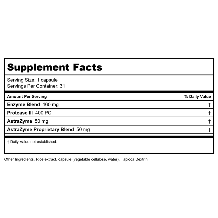 US Enzymes Glutaxym 31 Capsules - Supplement Facts panel