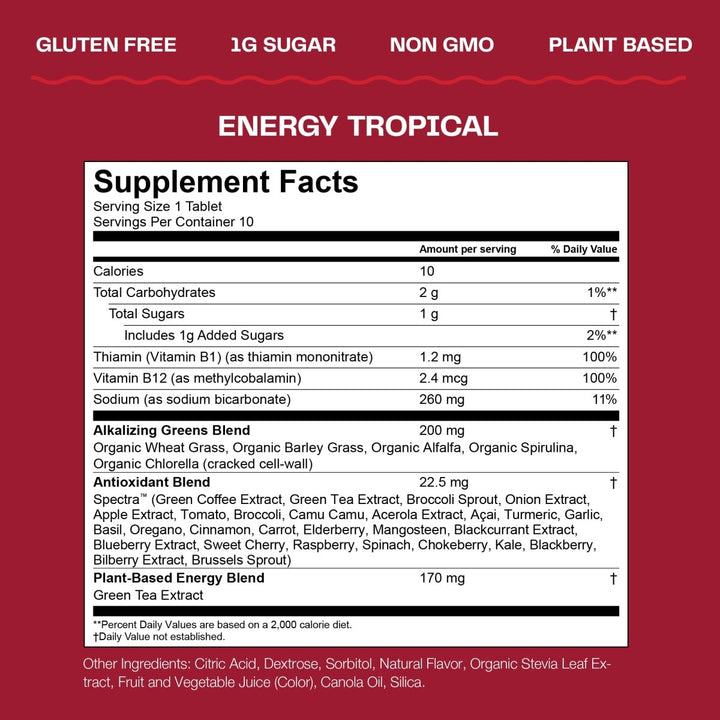 Amazing Grass Effervescent Energy Tropical 10 Servings - 6 Pack - Supplement Facts panel