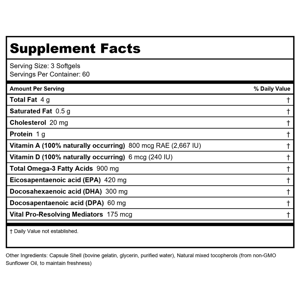 Jigsaw Health Alaskan Cod Liver Oil 180 Softgels - - Supplement Facts panel