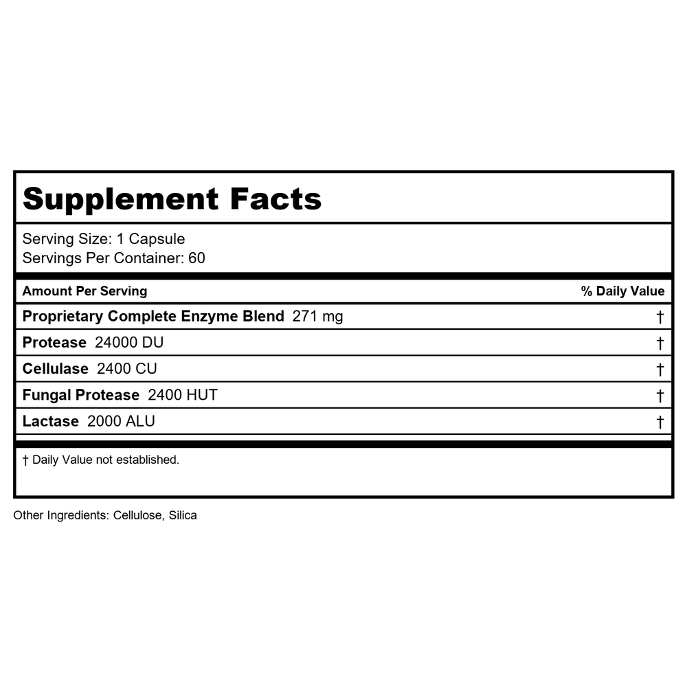 Metagenics SpectraZyme Complete 60 Capsules - B01KGT9QF4 - Supplement Facts panel
