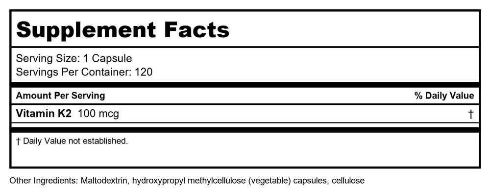 BioTech D3-K2 120 Vegcaps - Supplement Facts panel