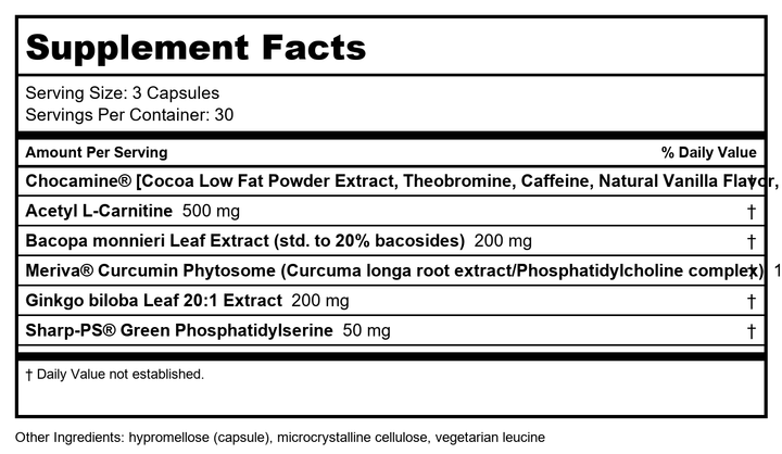 Davinci Neuro Benefits 90 Capsules - Supplement Facts panel