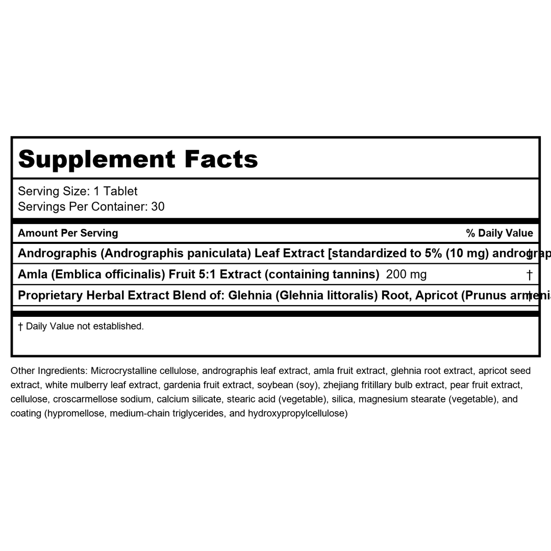 Metagenics Andrographis Plus 30 Tablets - 2 Pack - - Supplement Facts panel