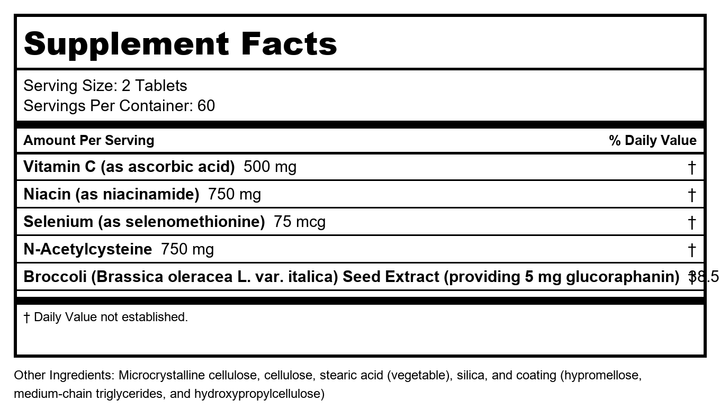 Metagenics GlutaClear 120 Tablets - Supplement Facts panel