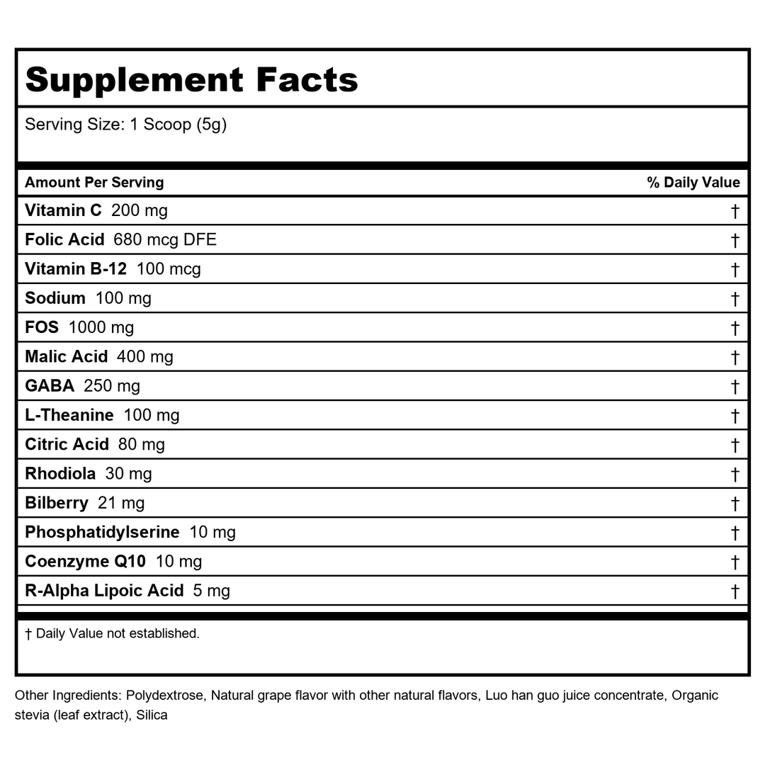 Nutra BioGenesis Focus Fizz 150grams 10429 - Supplement Facts panel
