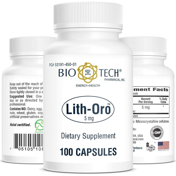 BioTech Lith-Oro 5mg 100 Capsules - 3 Pack - Supplement Facts panel