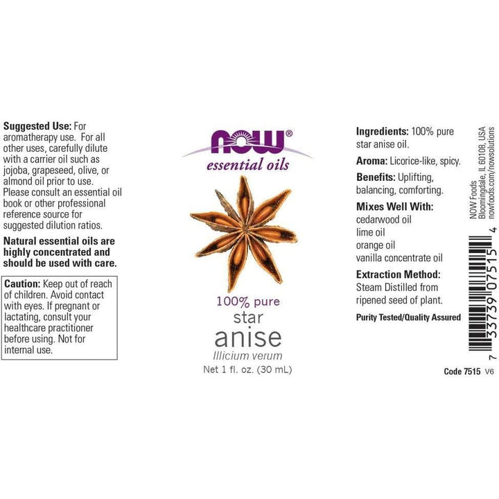 Now Essential Oils Anise 1 Oz 2 pack - 7515 - Supplement Facts panel
