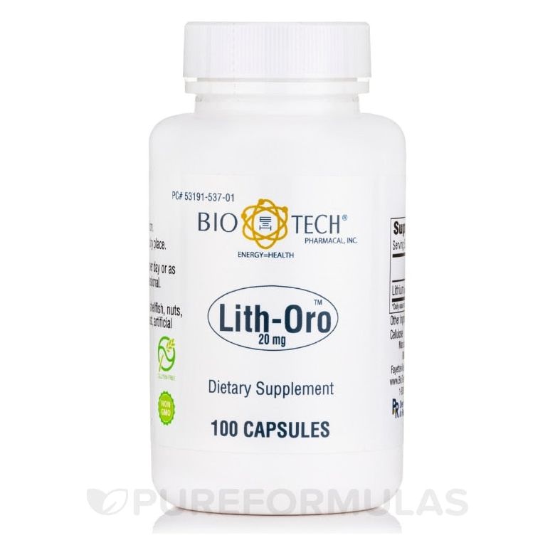 Biotech Lith-Oro 20mg 100 Capsules - Supplement Facts panel