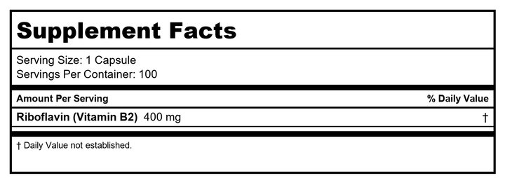 BioTech B2-400 100 Capsules - 2 Pack - Supplement Facts panel