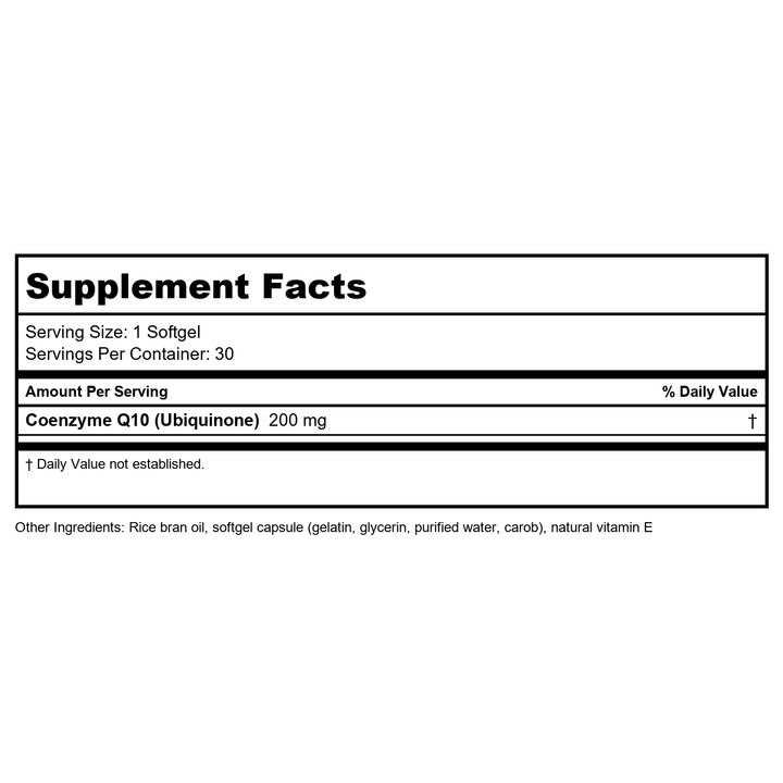 Bioclinic Naturals CoQ10 200mg 30 softgels - Supplement Facts panel