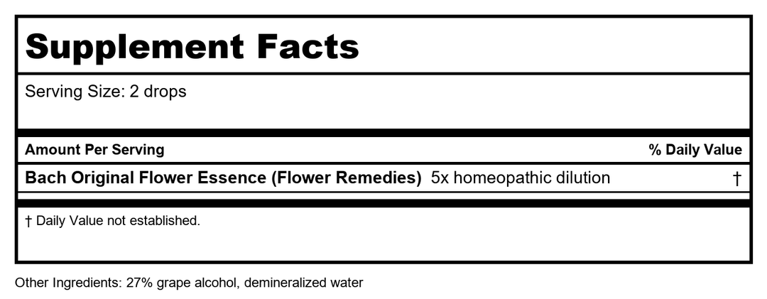 Bach Flower Remedies - Mimulus 20ml BA0026 - Supplement Facts panel