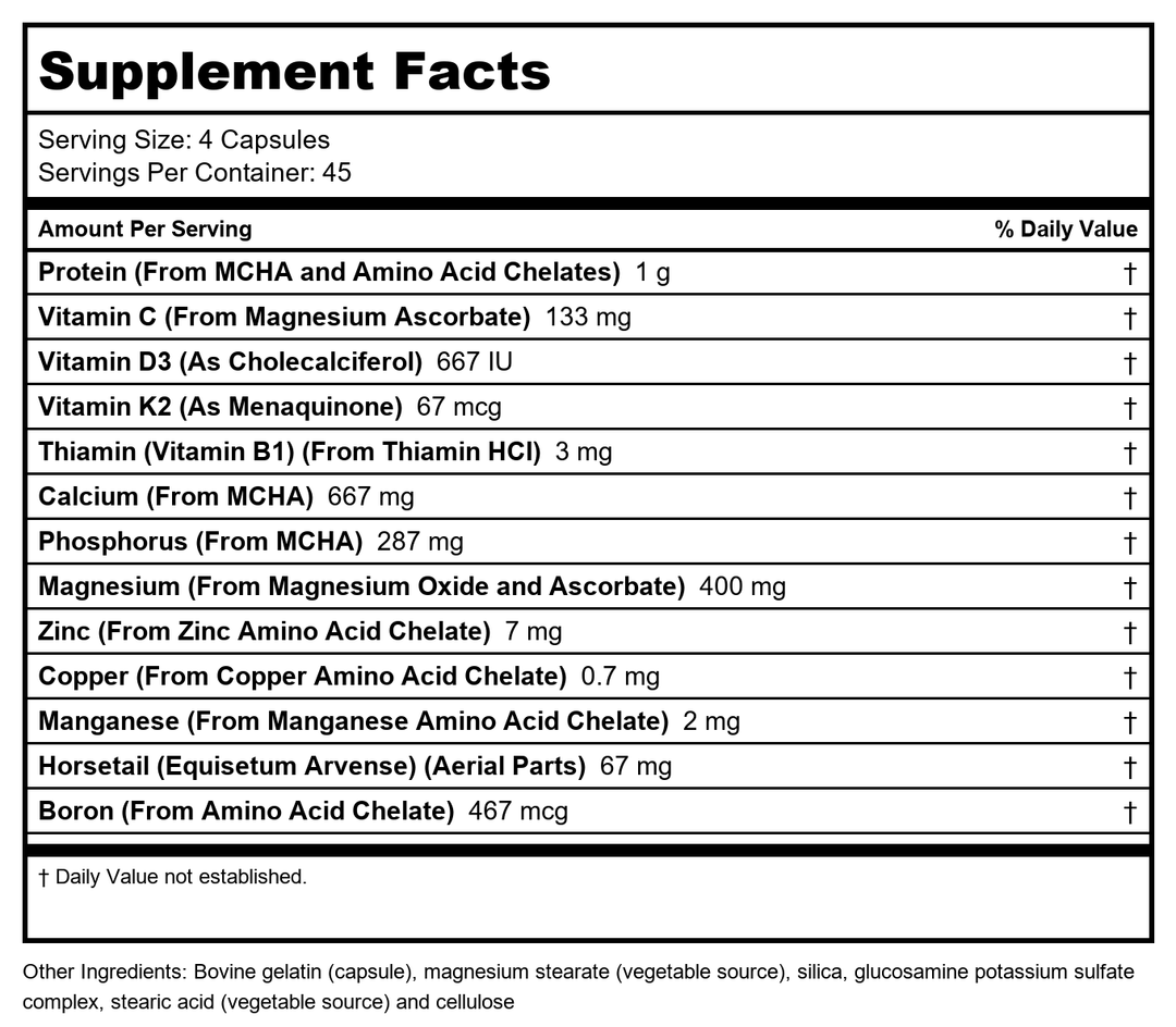 Protocol for Life Balance Bone Support Formula 180 Capsules - P1228 - Supplement Facts panel
