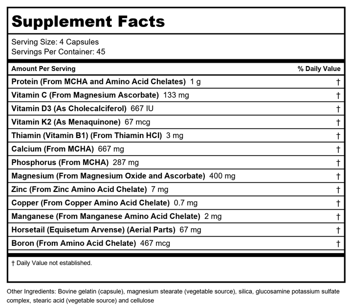 Protocol for Life Balance Bone Support Formula 180 Capsules - P1228 - Supplement Facts panel