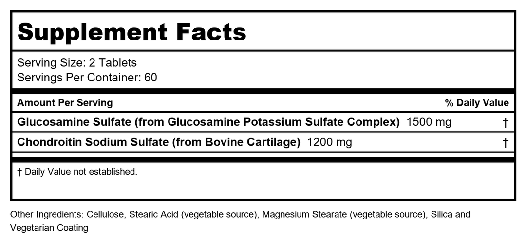Protocol For Life Balance Glucosamine &amp; Chondroitin Extra Strength 120 Tablets - P3243 - Supplement Facts panel