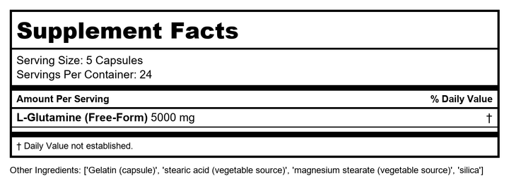 Protocol for Life Balance L-Glutamine 1000 Mg 120 Capsules - P0094 - Supplement Facts panel