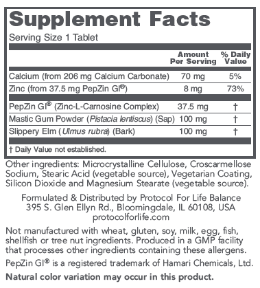 Protocol for Life Balance GI Guard AM 60 Tablets - P3345 - Supplement Facts panel