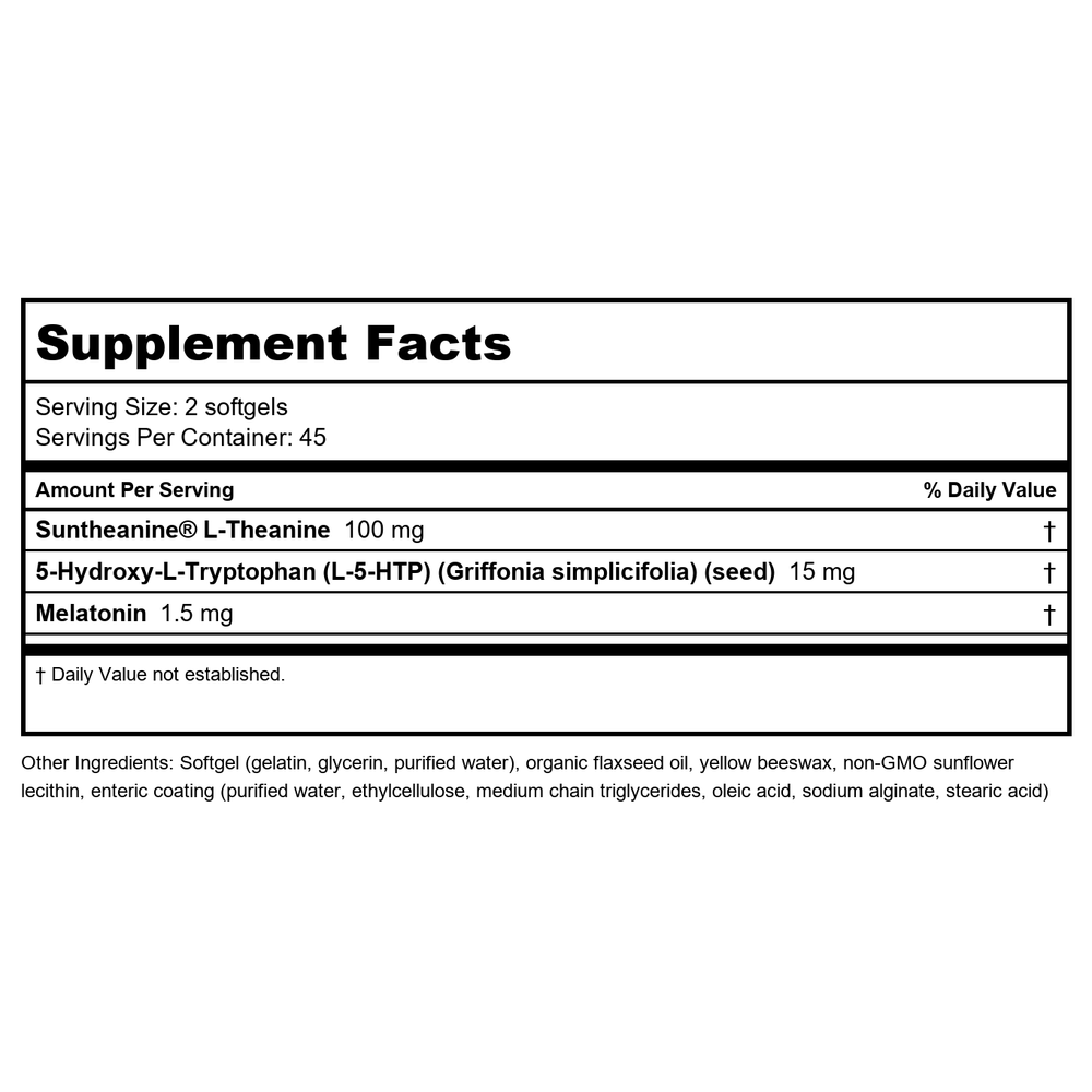 Bioclinic Naturals Somno-Pro L-Theanine 5-HTP Melatonin 90 Softgels - B00GZRR53C - Supplement Facts panel