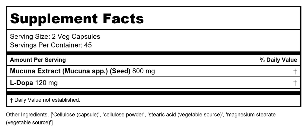Protocol For Life Balance Mucuna Extract Pruriens 90 Vcaps - P3092 - Supplement Facts panel