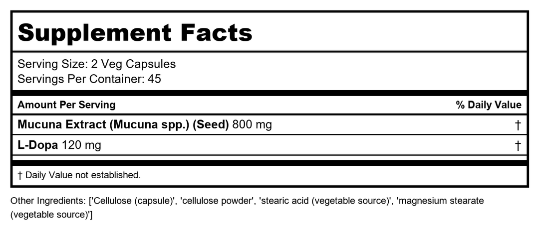 Protocol For Life Balance Mucuna Extract Pruriens 90 Vcaps - P3092 - Supplement Facts panel